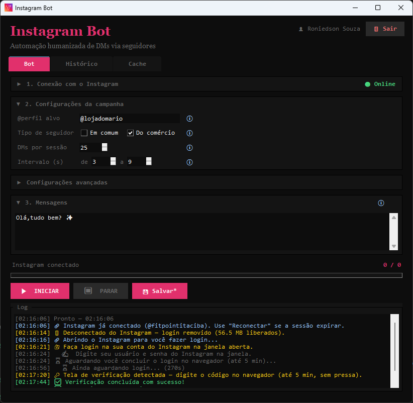 Bot conectado e em execução