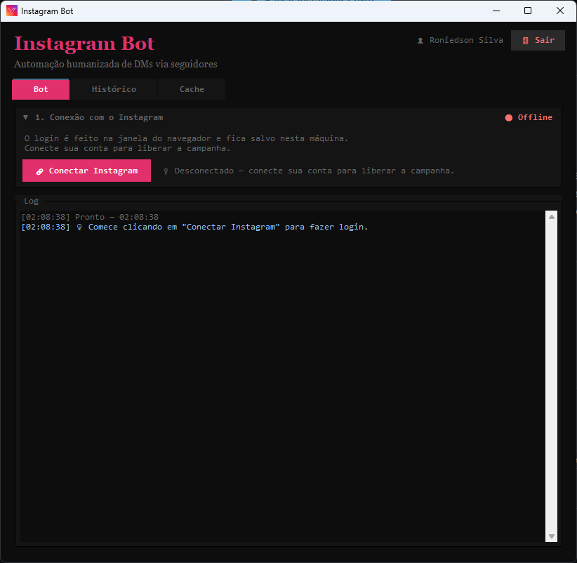 Interface principal do bot